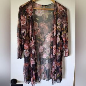 Black Floral Sheer Kimono Cardigan Size XL NWT